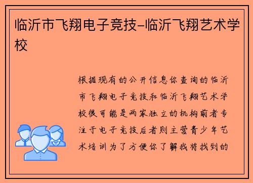 临沂市飞翔电子竞技-临沂飞翔艺术学校